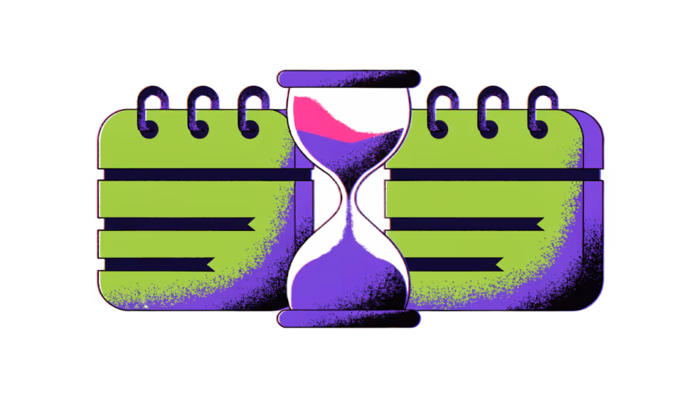 Ilustração de dois calendários com uma ampulheta entre eles