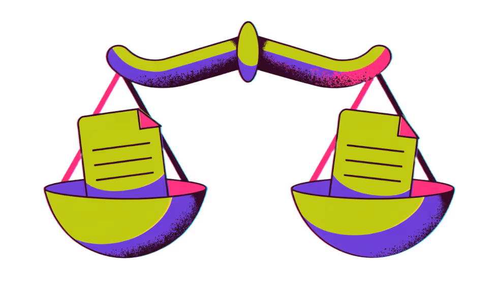 Ilustração de uma balança comparando duas propostas de site