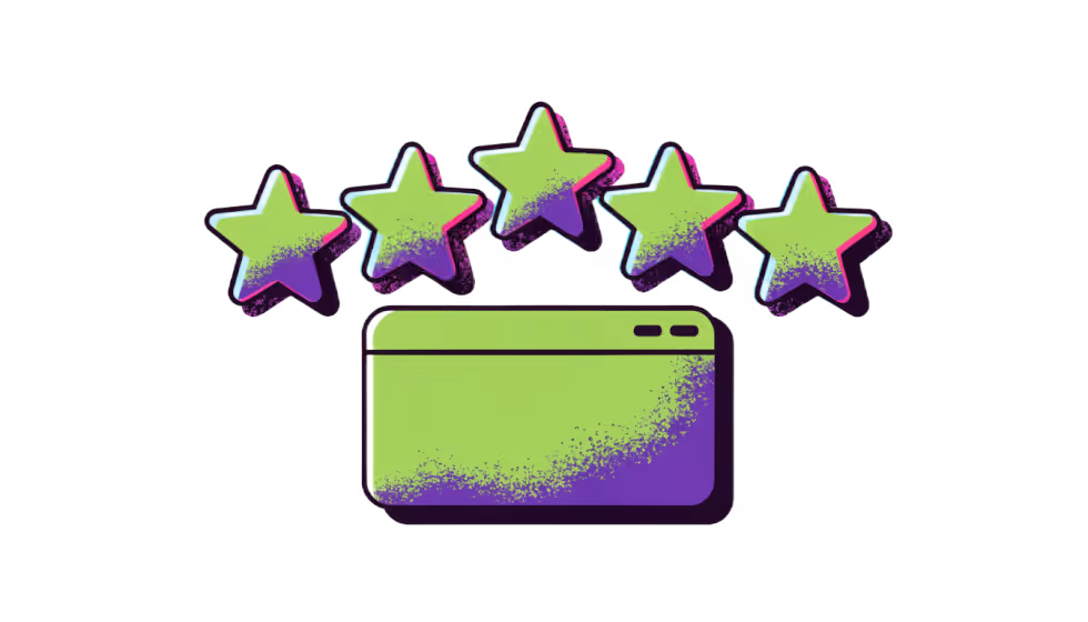 Ilustração de estrelas de avaliação sobre uma janela de site, representando reputação e avaliações de clientes da empresa
