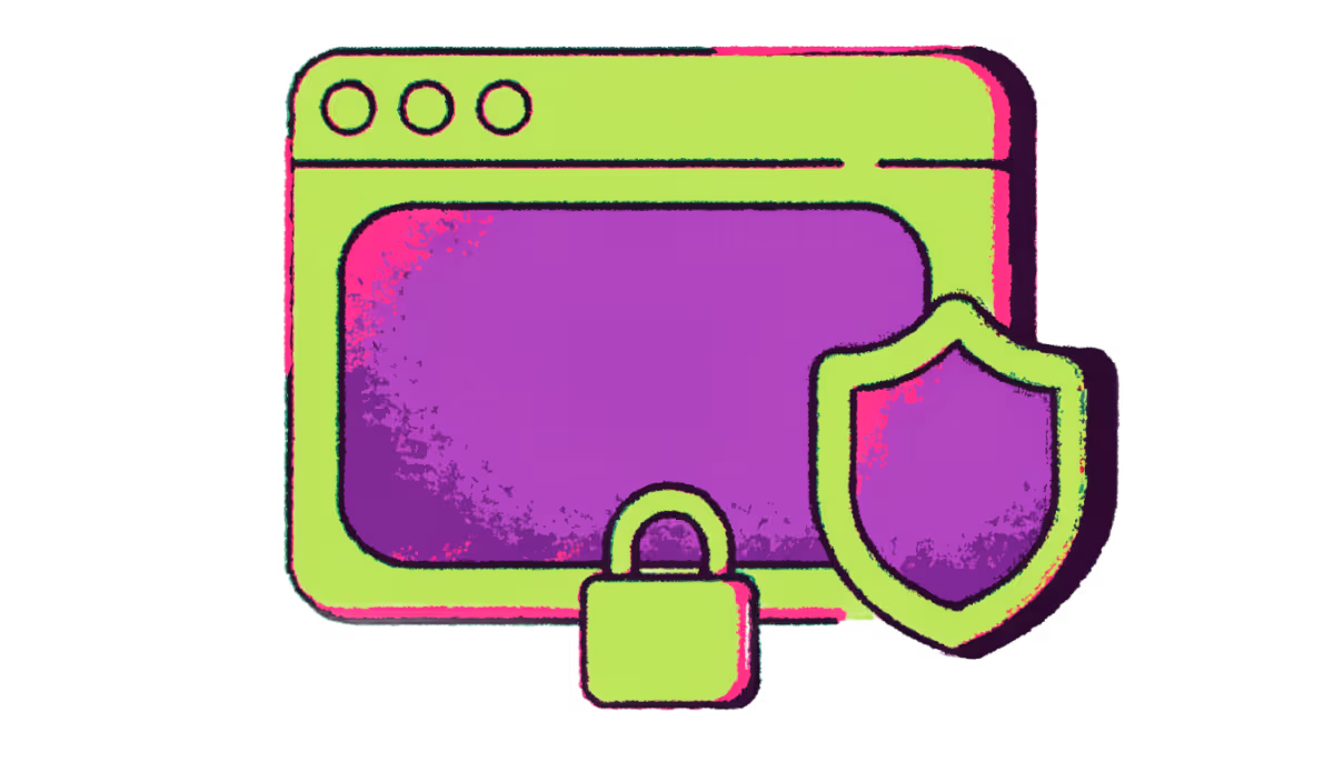 Ilustração de um selo de verificado representando a proteção dos dados no site da empresa