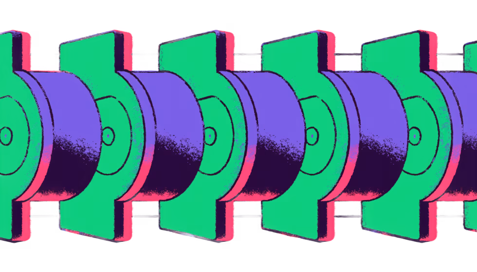 Ilustração de uma fileira de peças idênticas saindo em série
