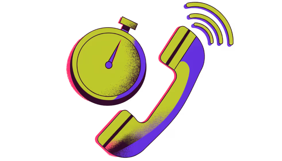 Ilustração de um cronômetro ao lado de um telefone tocando