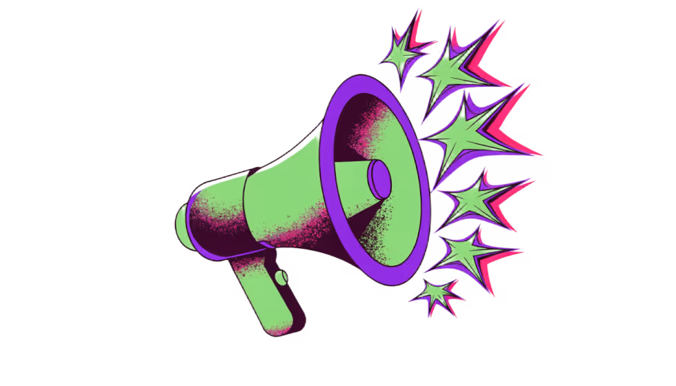 Ilustração de um megafone soltando estrelas, o cliente promotor recomendando a empresa