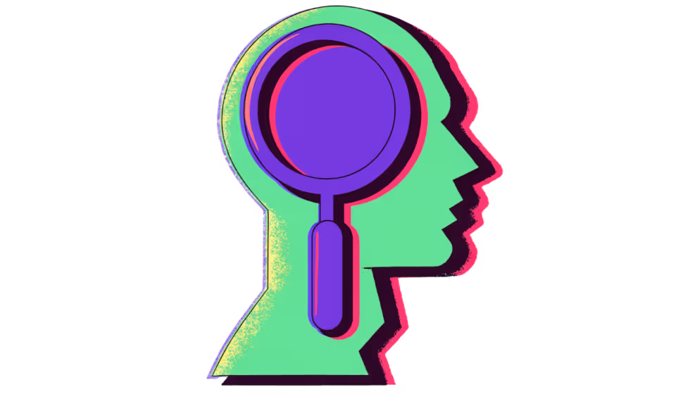 Ilustração de uma lupa sobre a silhueta de um perfil