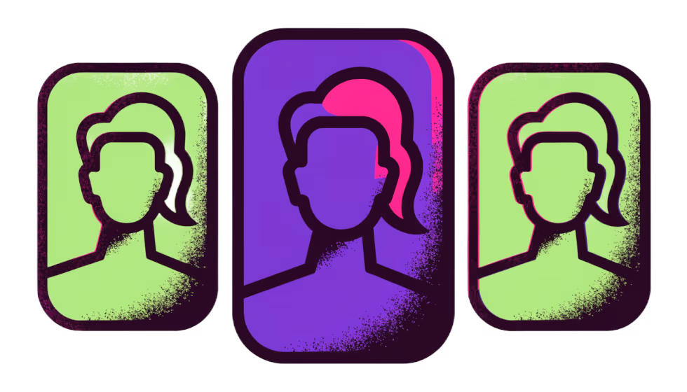Ilustração de três cartões de perfil com um em destaque