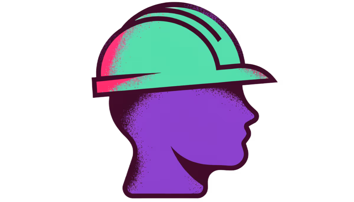Ilustração de um cartão de perfil com um capacete de obra