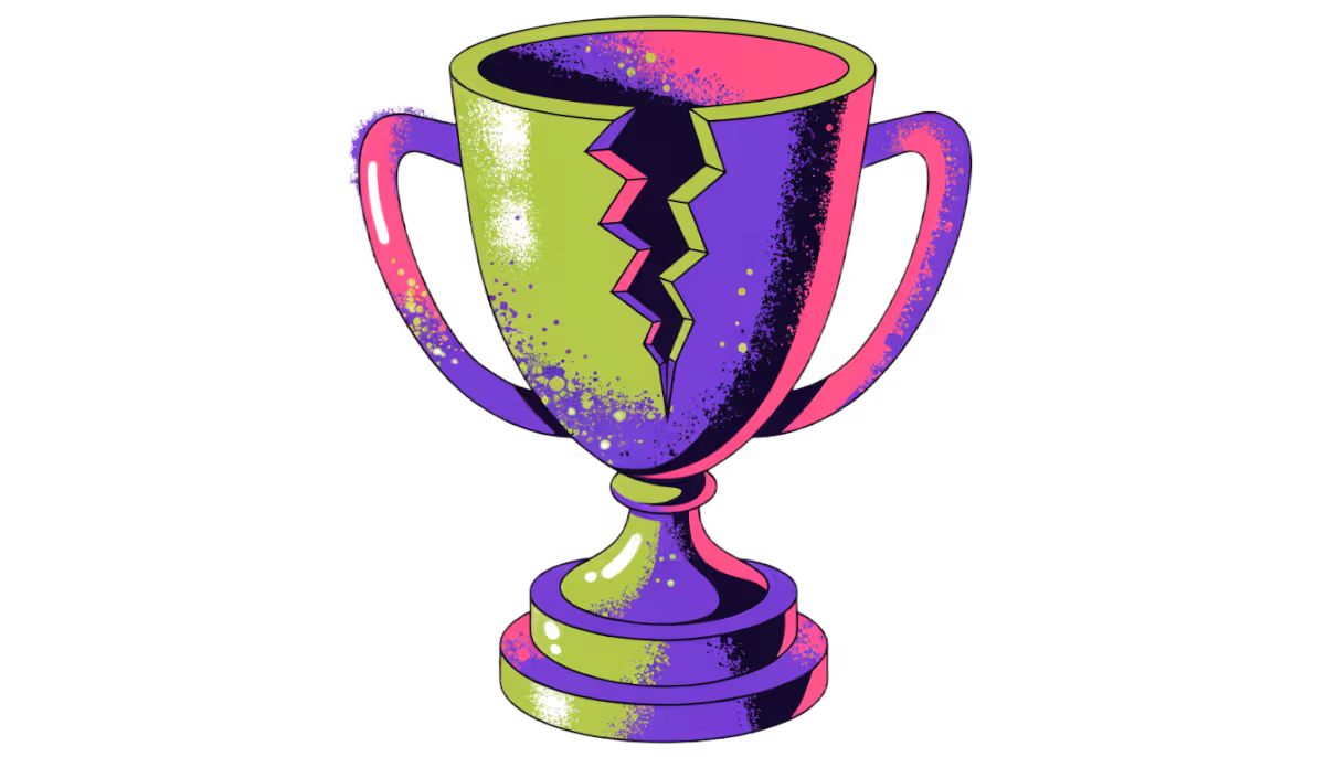 Ilustração de uma janela de site reluzente como um troféu, linda por fora e oca por dentro