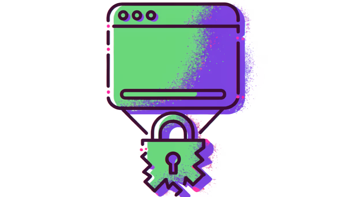 Ilustração de uma janela de site com o cadeado quebrado
