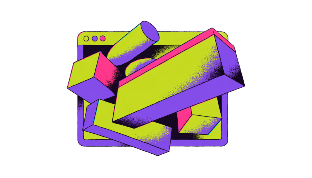 Ilustração de um catálogo de produtos saindo da janela de um site