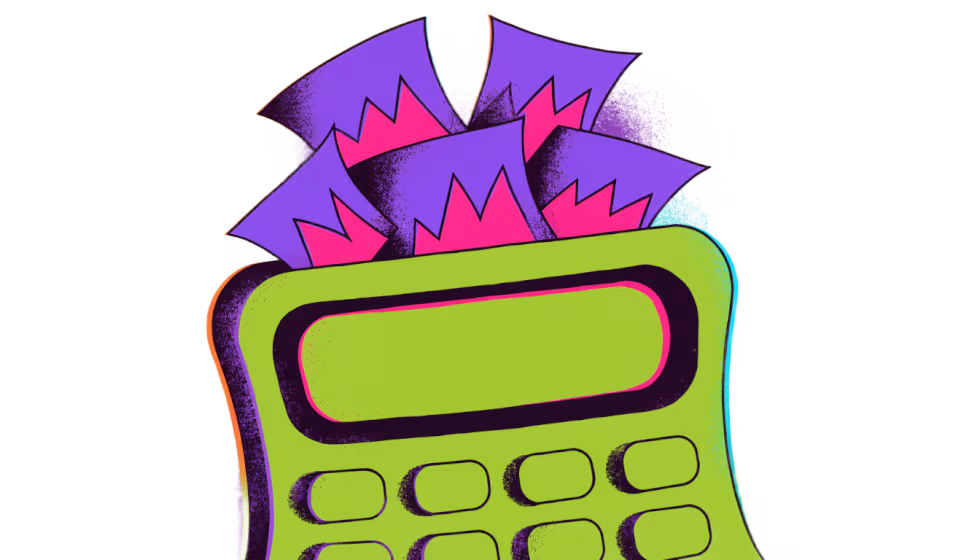 Ilustração de uma calculadora com custos escondidos saltando pra fora