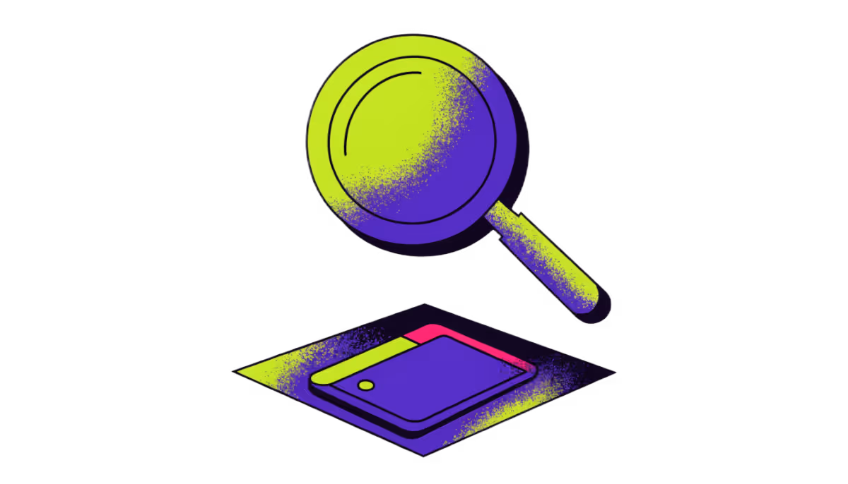 Ilustração de uma lupa procurando uma janela de site escondida