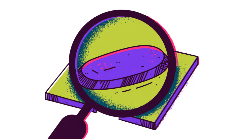 Ilustração de uma lupa inspecionando um cordão de solda