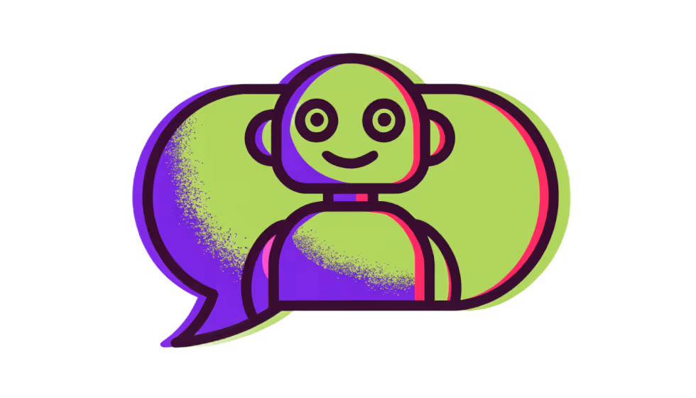Ilustração de um robô enviando uma resposta automática dentro de um balão de mensagem