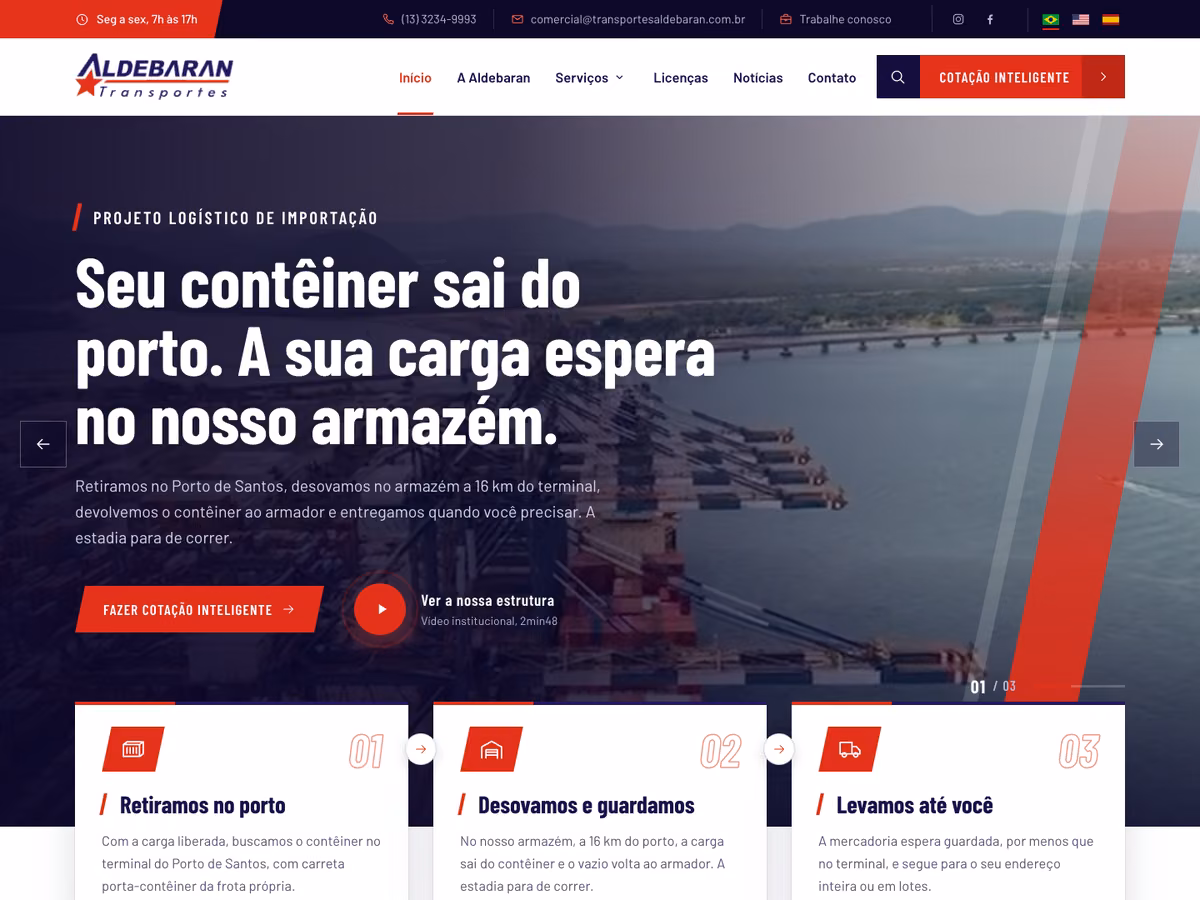 Mockup do site da Aldebaran Transportes