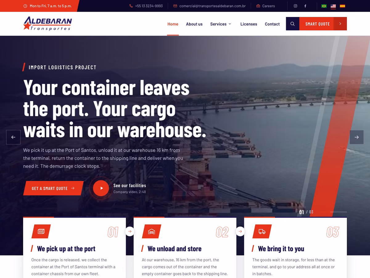 Mockup do site da Aldebaran Transportes