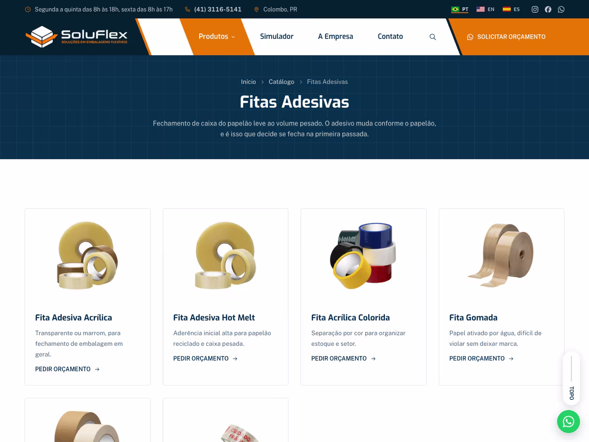 Mockup do site da Soluflex