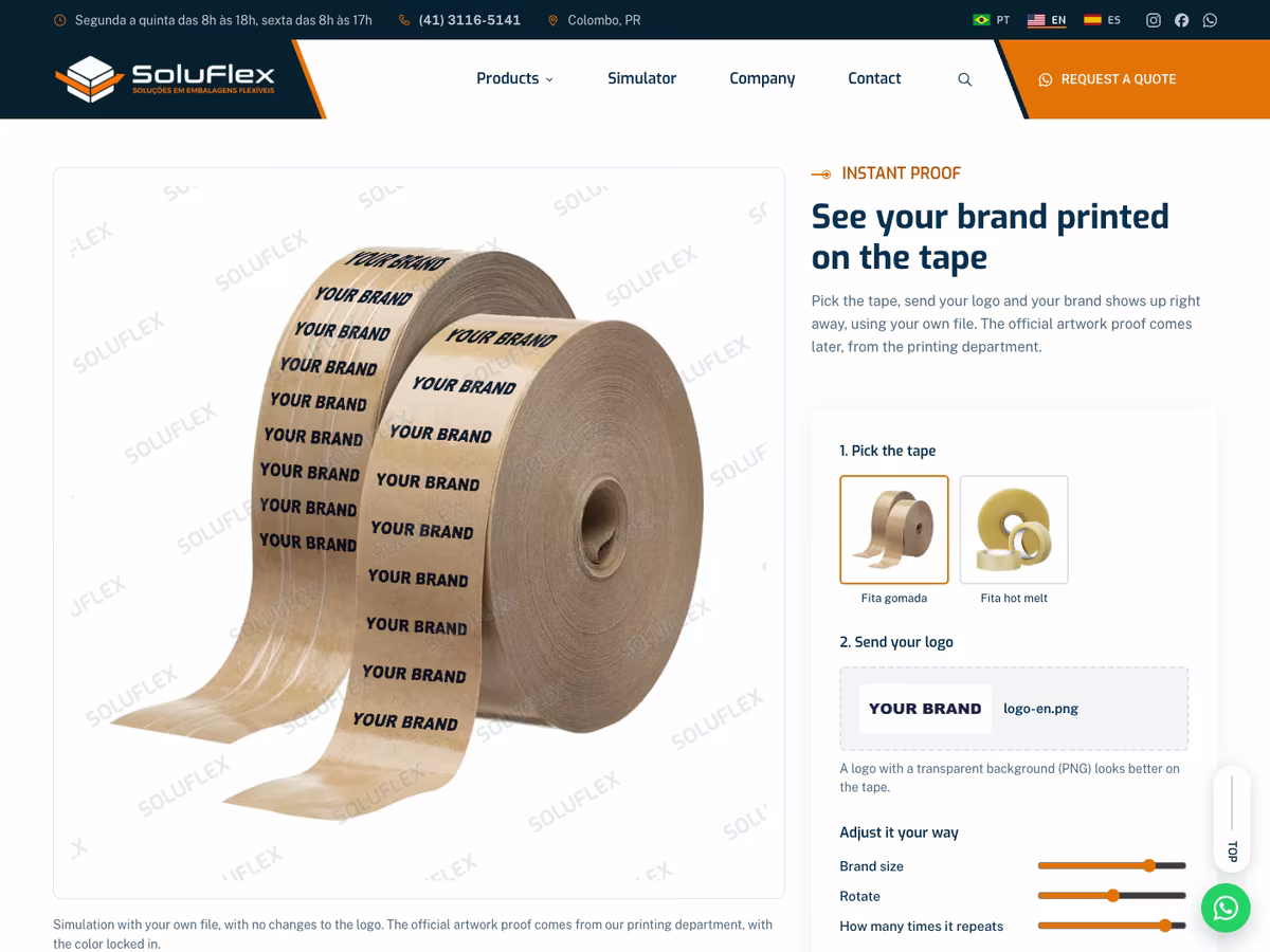 Mockup do site da Soluflex