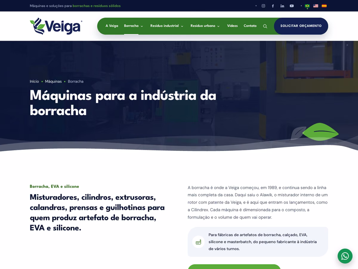 Página da linha de máquinas para borracha, EVA e silicone da Veiga Sul