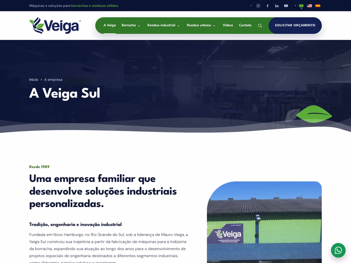 Página da empresa no site da Veiga Sul, uma empresa familiar desde 1989