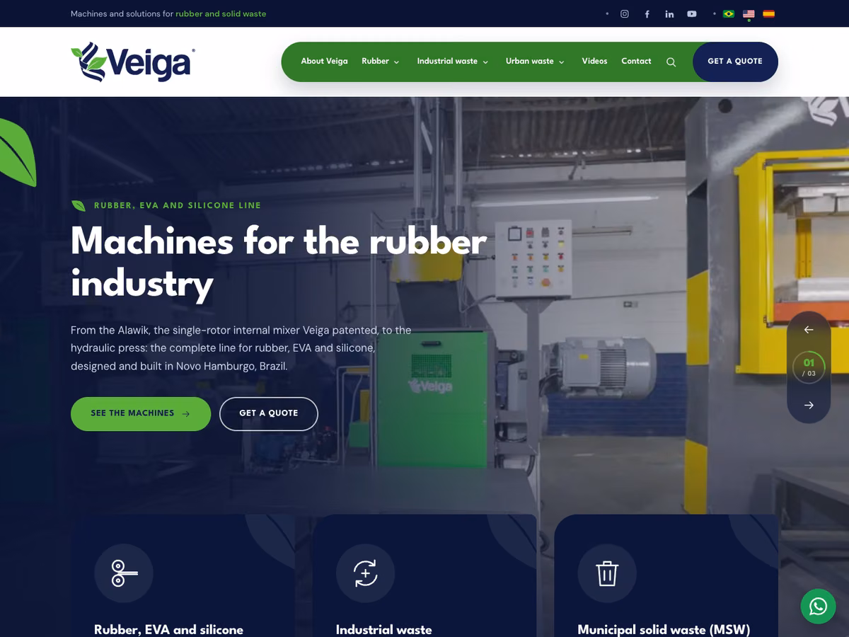 Página inicial do site da Veiga Sul em inglês