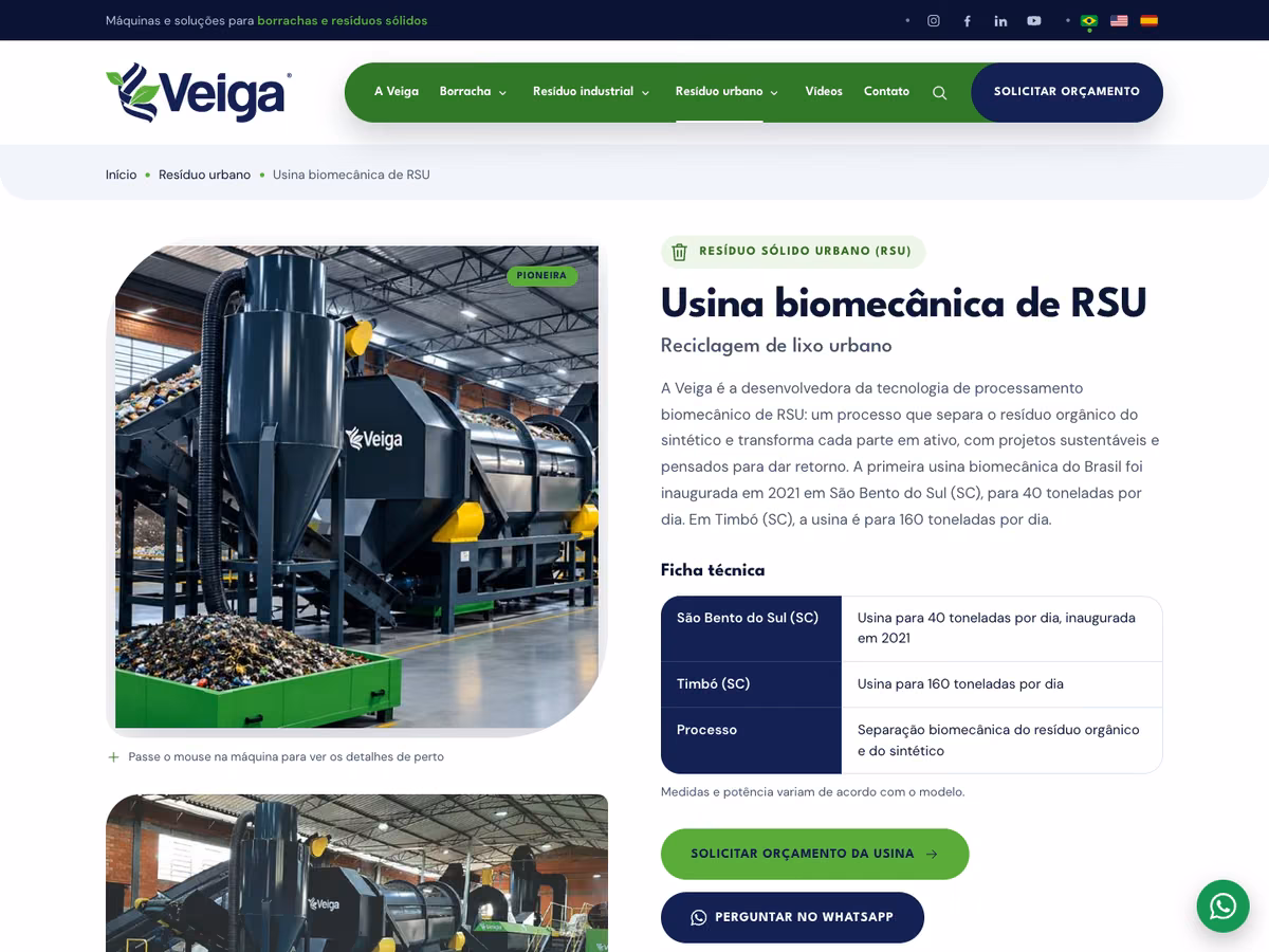 Página da usina biomecânica de resíduo sólido urbano da Veiga Sul